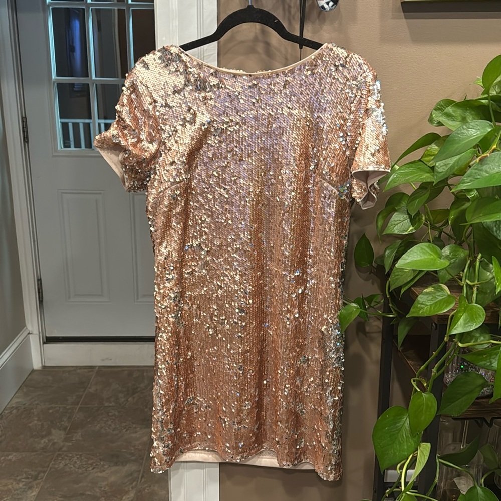 Rose gold and silver sequin cocktail dress